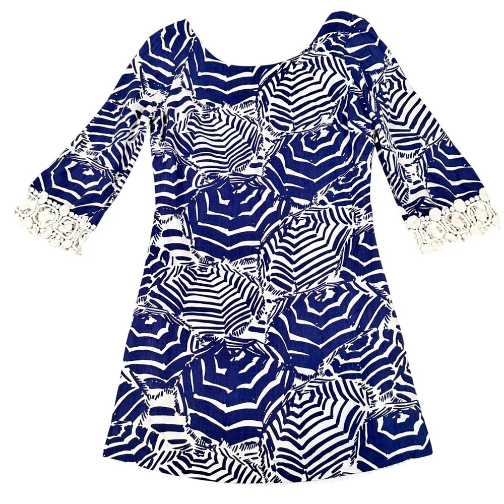 Lilly Pulitzer Dress Harbour Tunic Mini Oh Cabana Boy Women's Small Navy Crochet